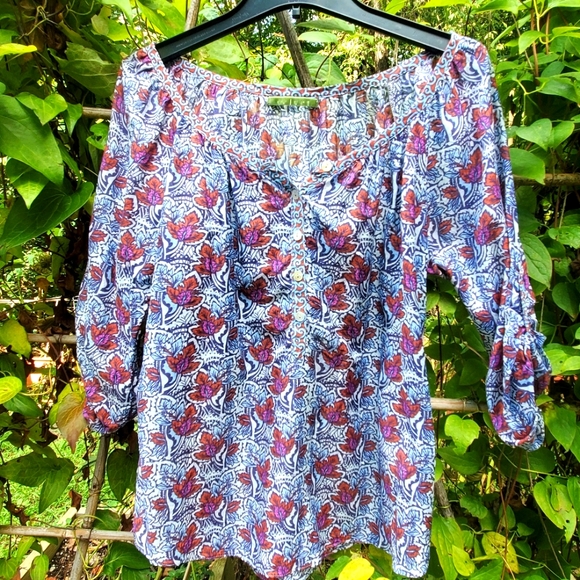VELVET Floral Blouse boat neck style and three-quarter length sleeves EUC Size M - Picture 7 of 12